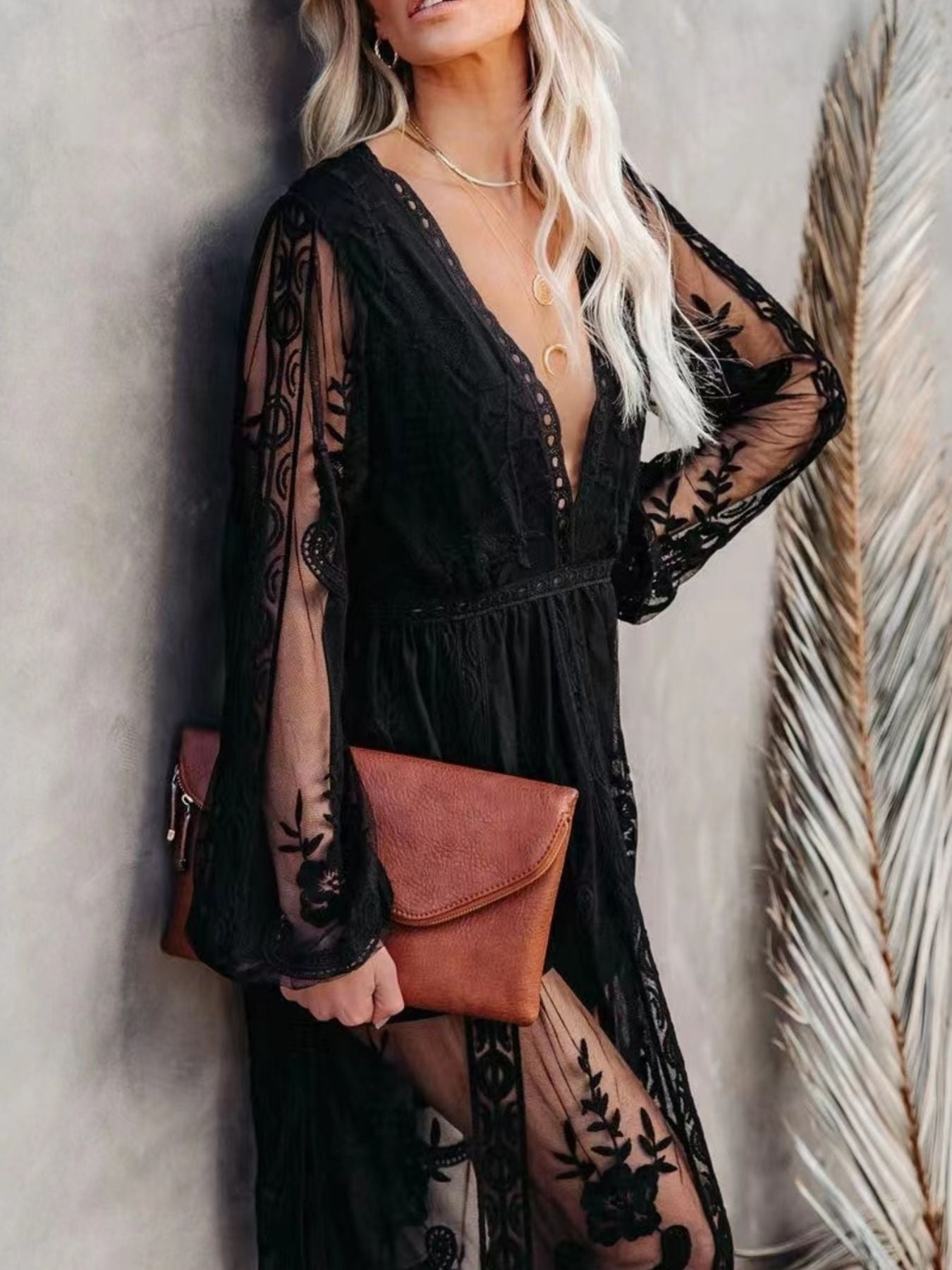 Hazel Blues® |  Floral Lace Slit Maxi Dress