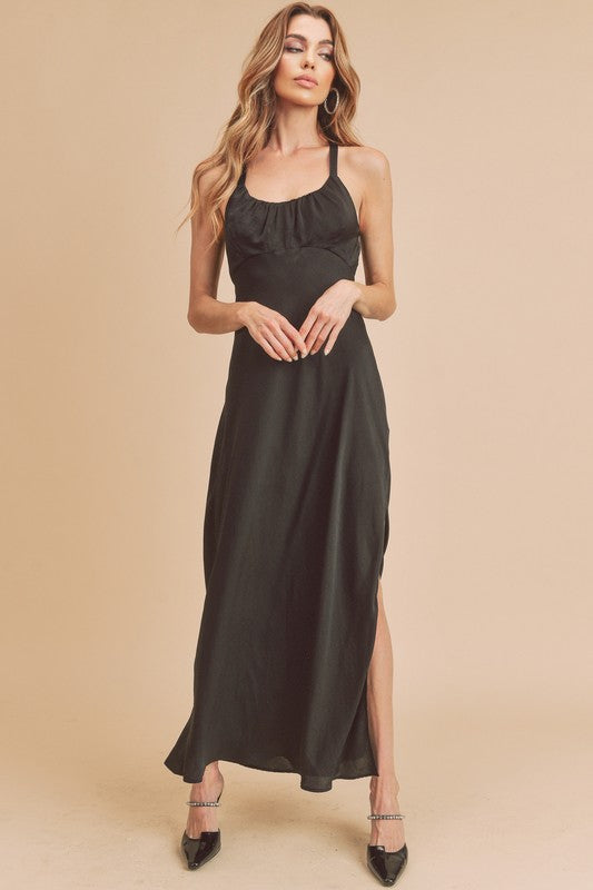 Hazel Blues® |  Aemi + Co Ruched Side Slit Cutout Back Maxi Cami Dress