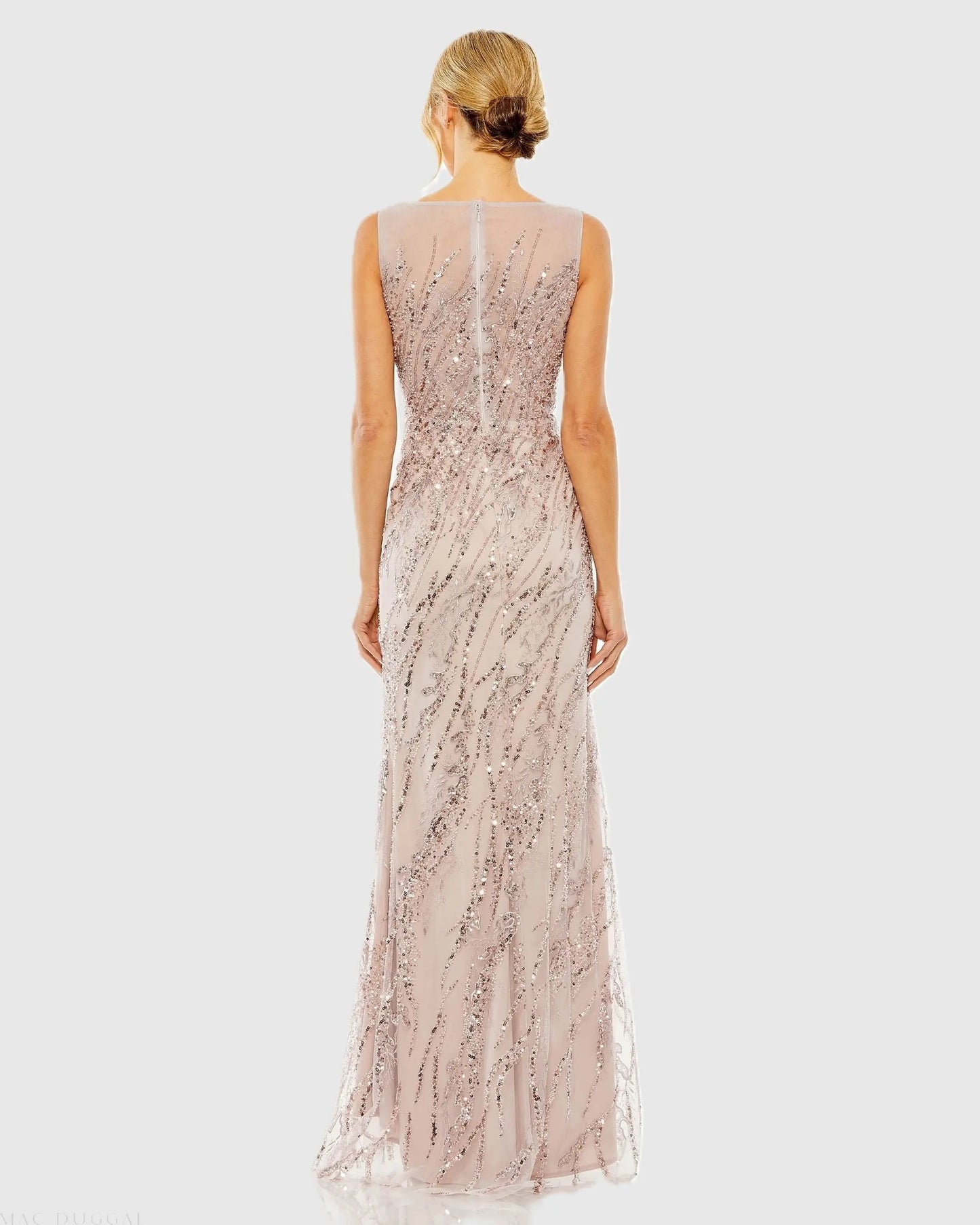Pink Sleeveless Embellished Boat Neck Gown