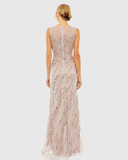 Pink Sleeveless Embellished Boat Neck Gown