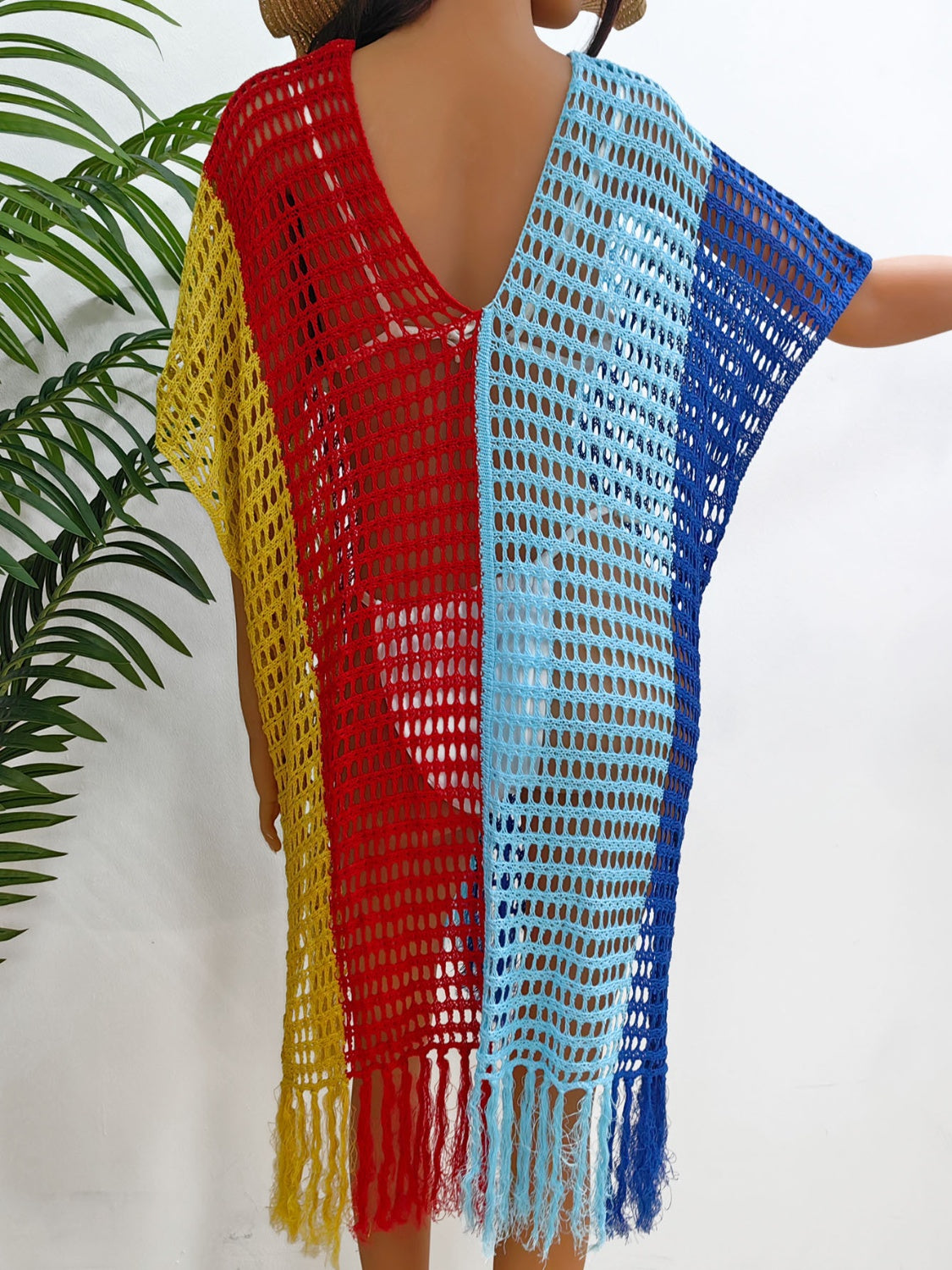 Hazel Blues® | Fringe Color Block Scoop Neck Cover Up