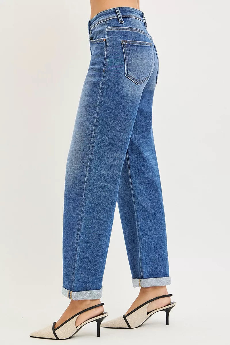 Hazel Blues® | RISEN High Rise Relaxed Fit Ankle Straight Cuff Jeans