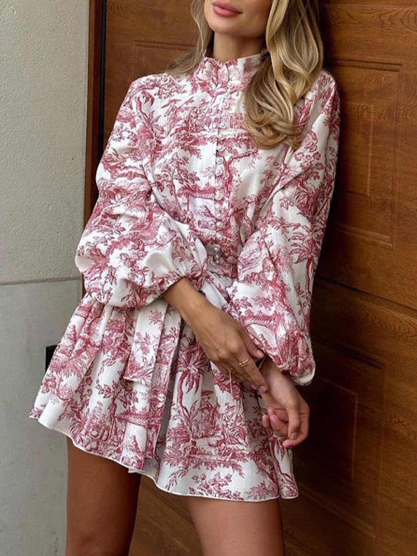 Hazel Blues® | Floral Print Tie Waist Mini Dress