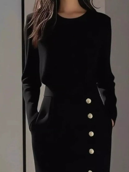 Hazel Blues® |  Long Sleeve Button Detail Midi Dress with Side Slit