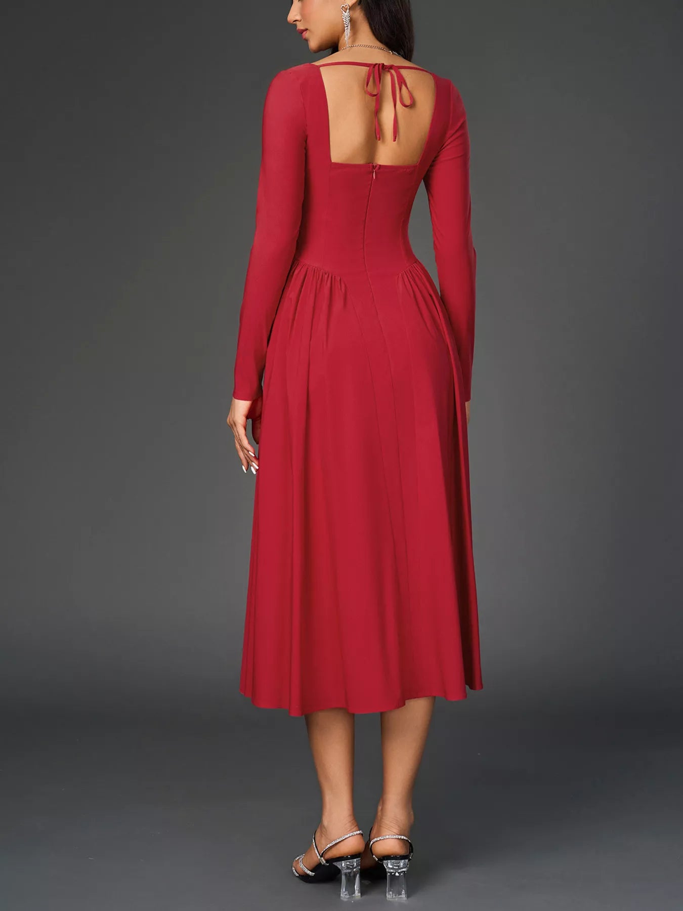 Hazel Blues® |  Sweetheart Neckline Long Sleeve A-Line Midi Dress