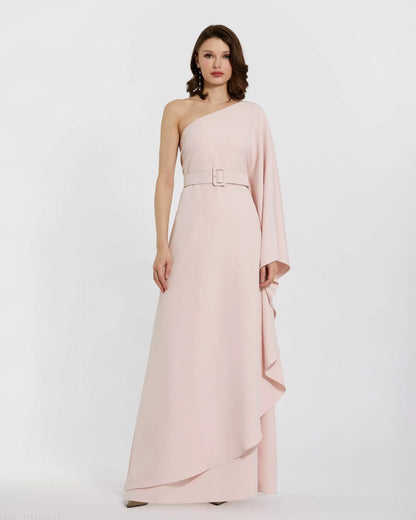Pink Crepe One Sleeve Belted Kaftan Dress - FINAL SALE