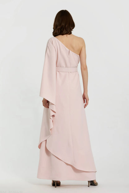 Pink Crepe One Sleeve Belted Kaftan Dress - FINAL SALE