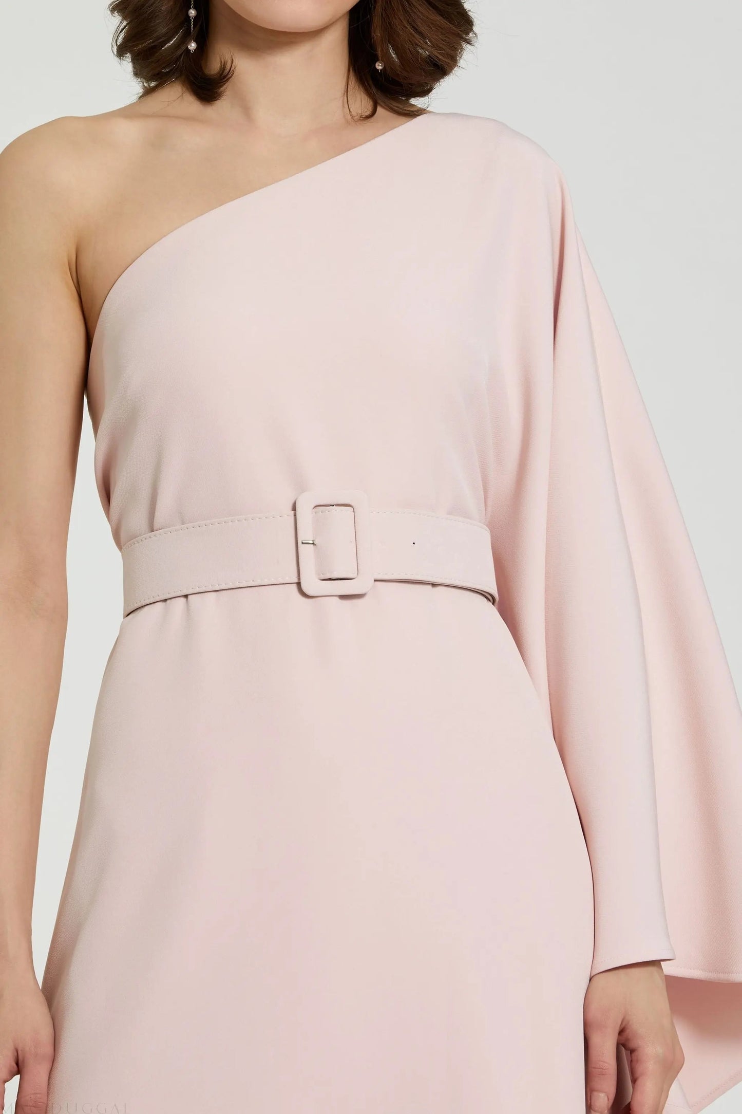 Pink Crepe One Sleeve Belted Kaftan Dress - FINAL SALE