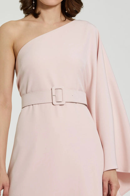 Pink Crepe One Sleeve Belted Kaftan Dress - FINAL SALE