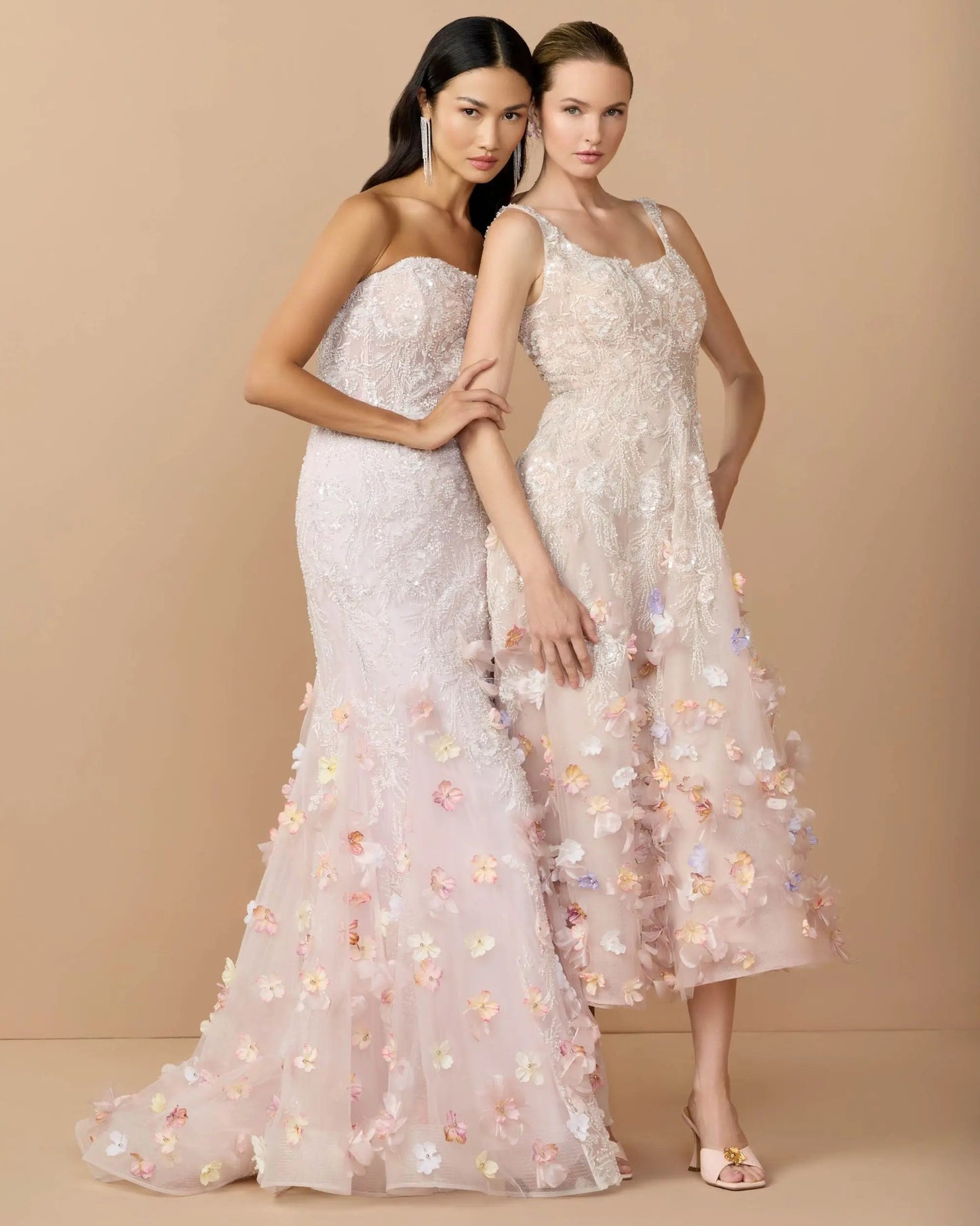 Pink Strapless Embellished Mermaid Gown With 3D Floral Hem