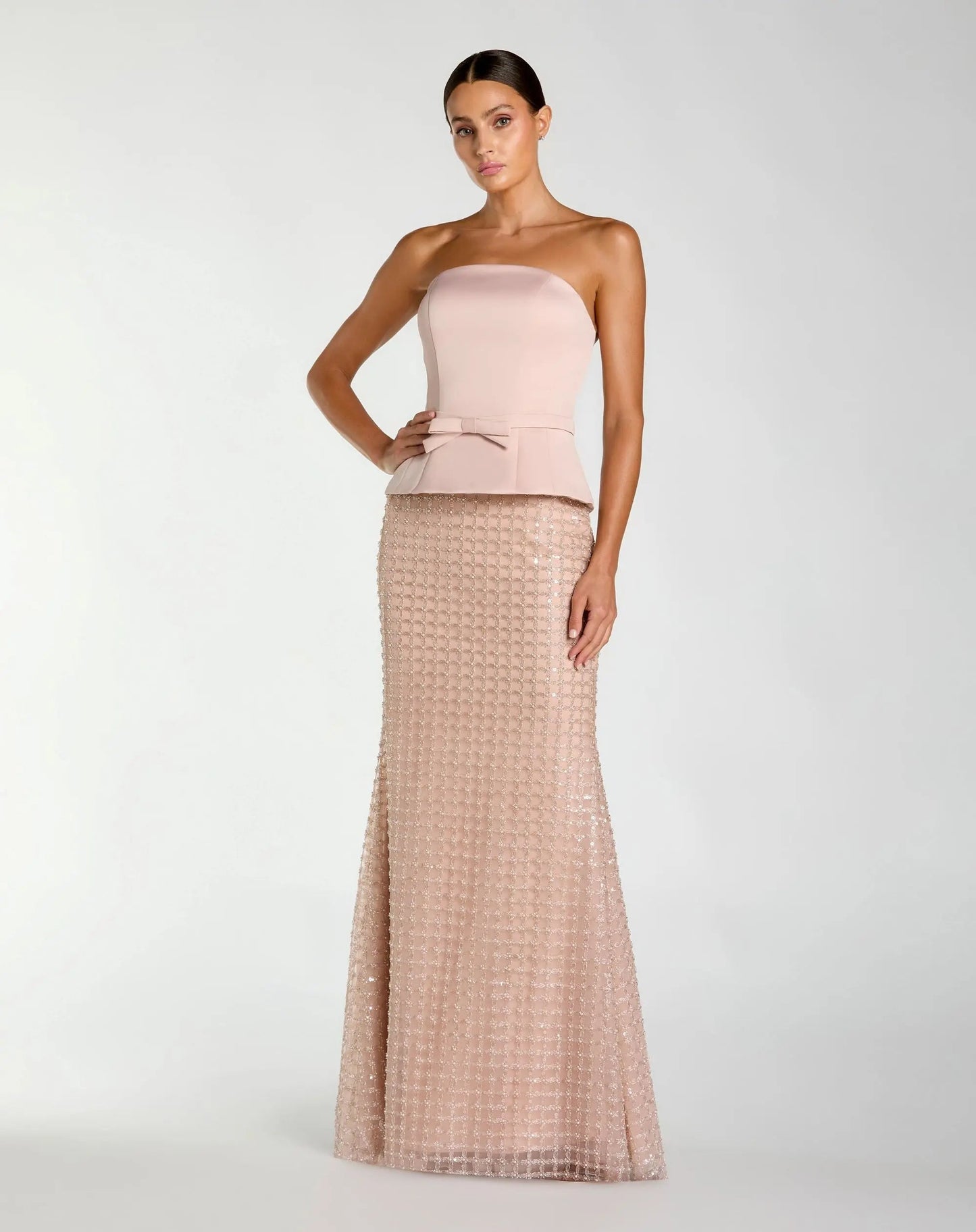 Pink Strapless Satin Top With Embellished Skirt Gown