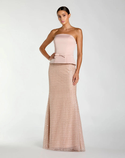 Pink Strapless Satin Top With Embellished Skirt Gown