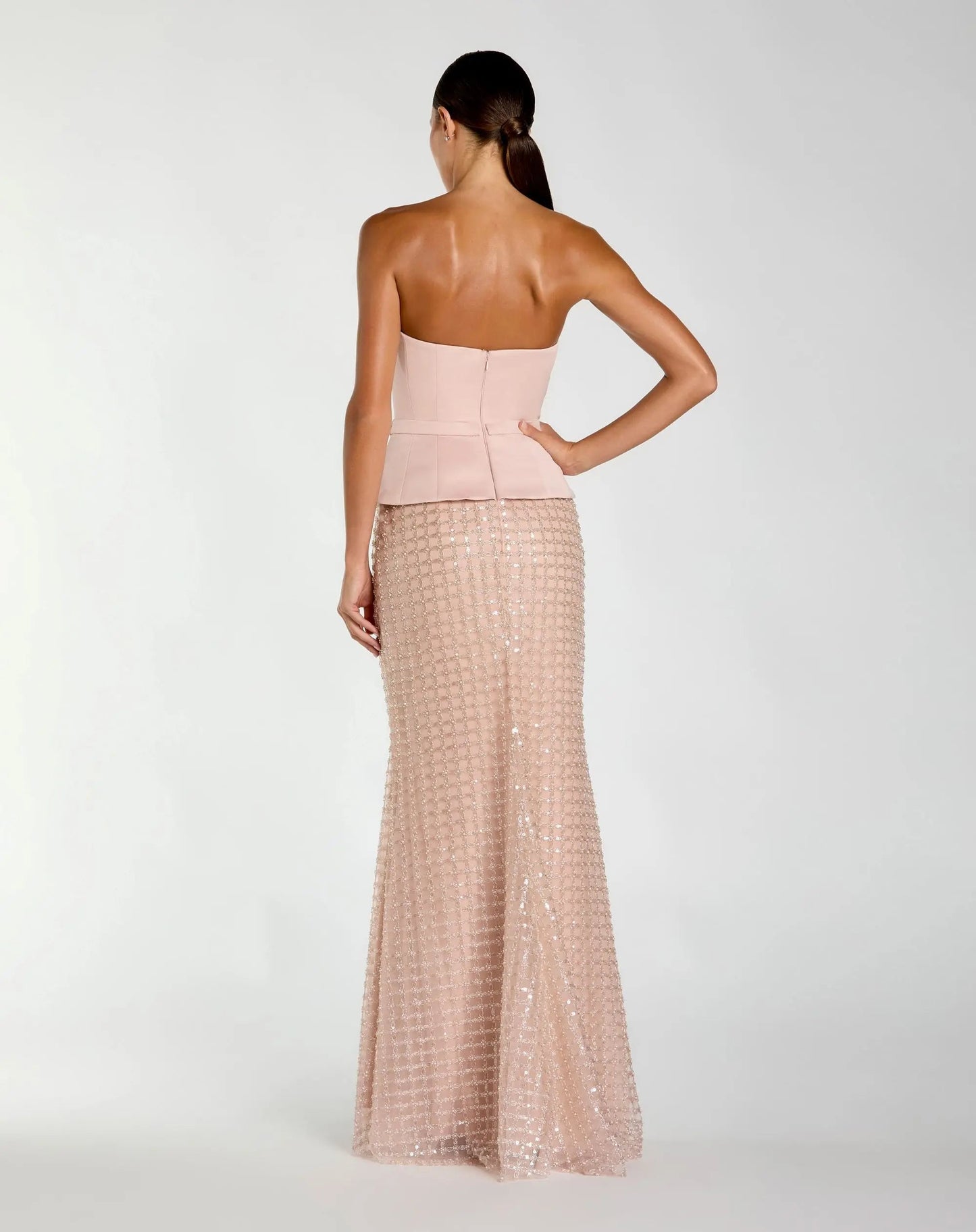 Pink Strapless Satin Top With Embellished Skirt Gown