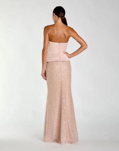 Pink Strapless Satin Top With Embellished Skirt Gown