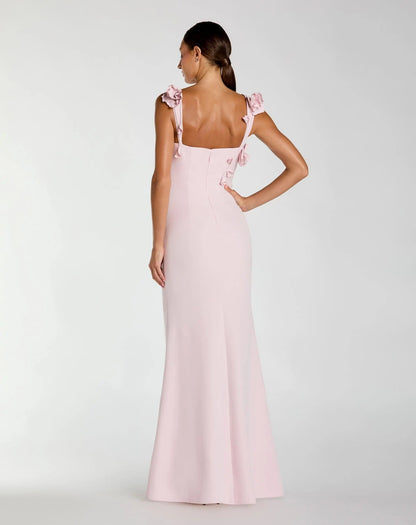 Pink Sleeveless Crepe Column Gown With Floral Detail