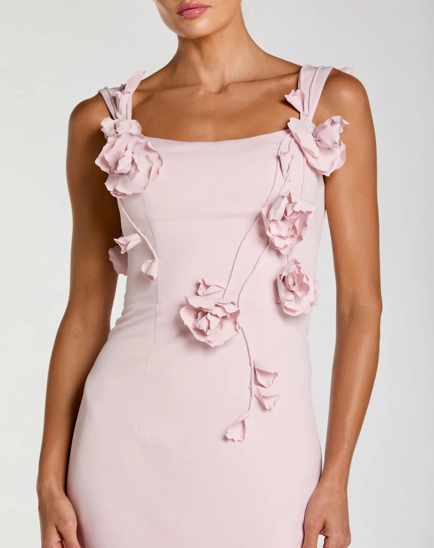 Pink Sleeveless Crepe Column Gown With Floral Detail