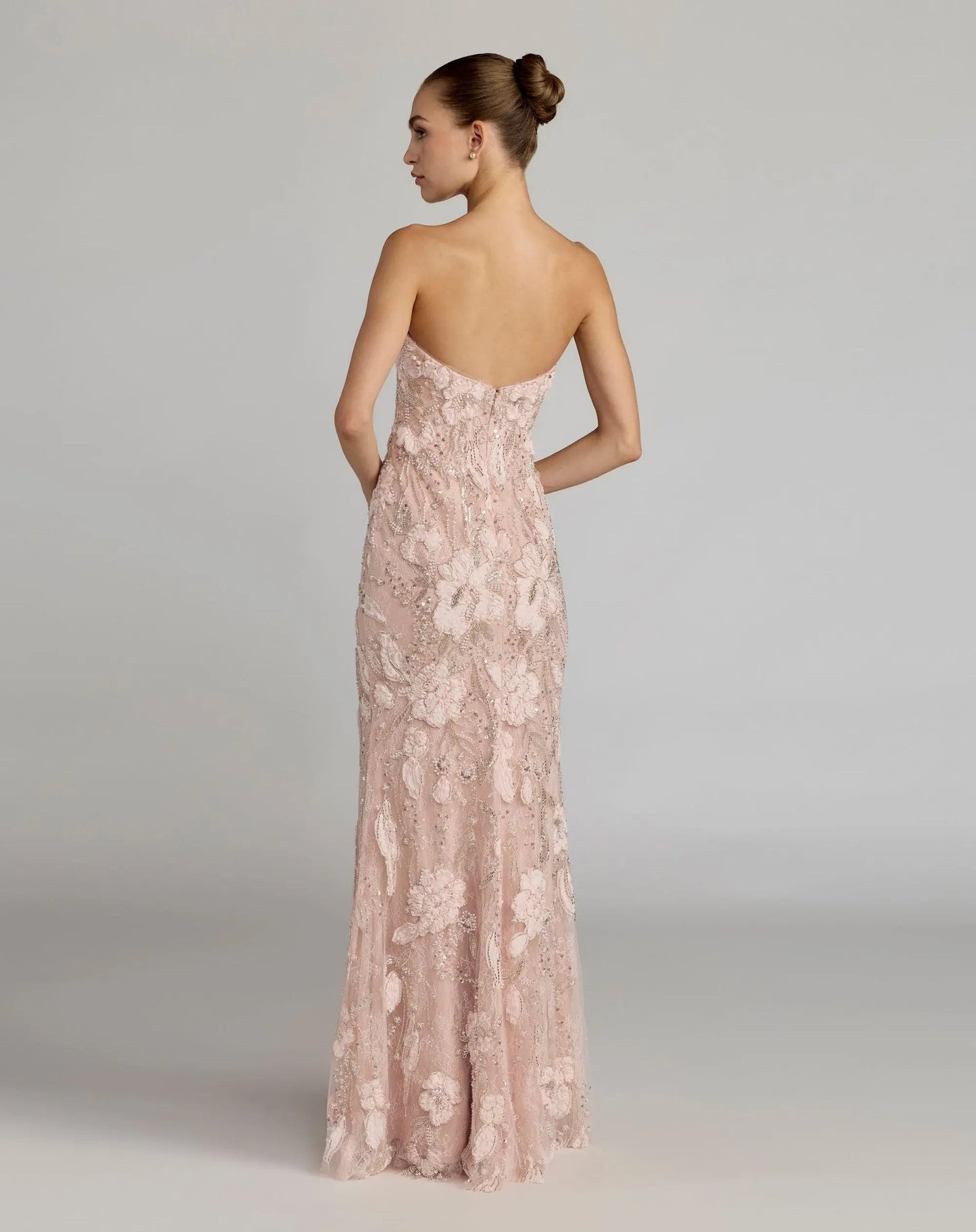 Pink Embellished Lace Strapless Sweetheart Gown