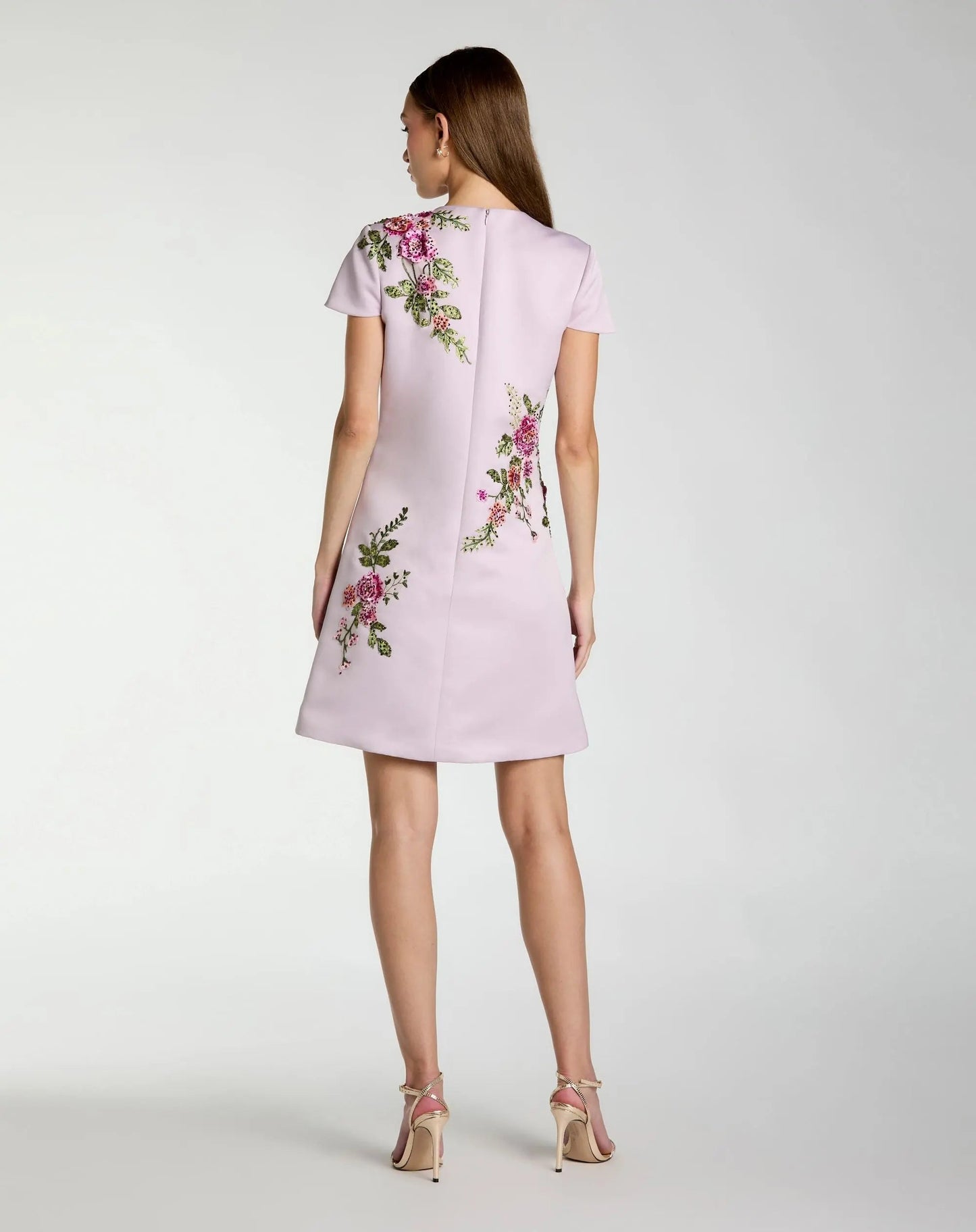 Purple Cap Sleeve Embroidered Satin Mini Dress