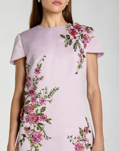 Purple Cap Sleeve Embroidered Satin Mini Dress