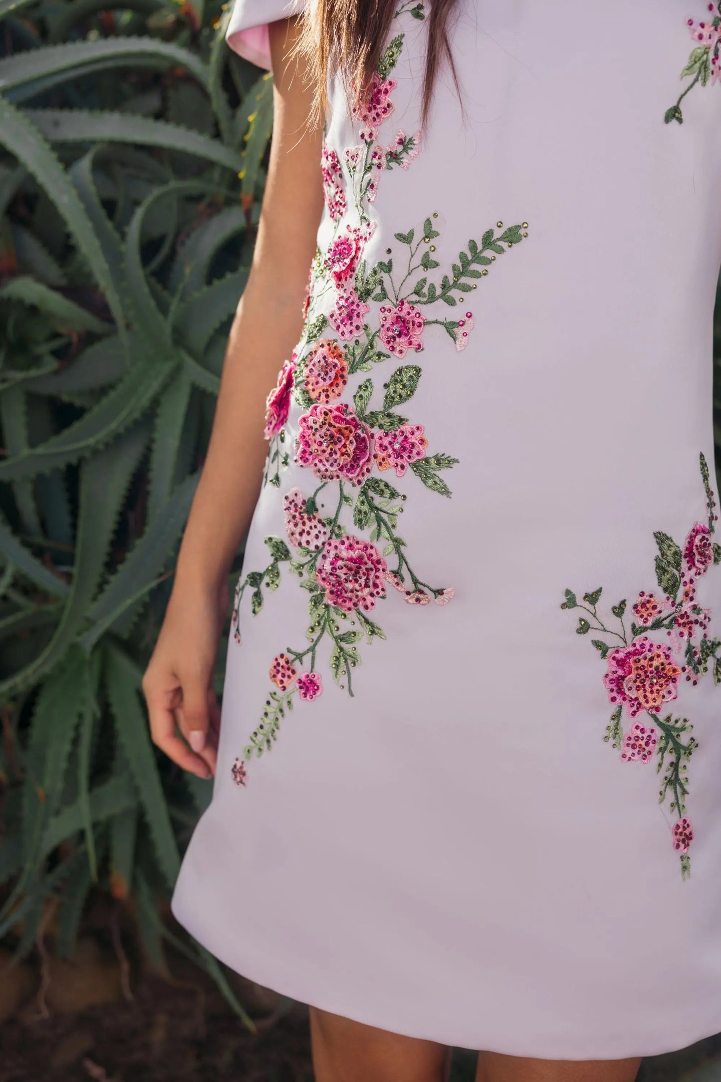 Purple Cap Sleeve Embroidered Satin Mini Dress