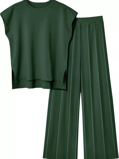 Hazel Blues® |  Casual Solid Color Cap Sleeve Top and Pants Knit Set