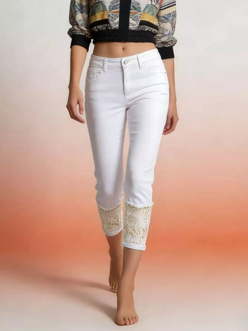 Hazel Blues® | Lace Trimmed Capri Jeans