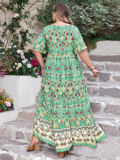 Hazel Blues® | Floral Tie Neck Flutter Sleeve Maxi Dress
