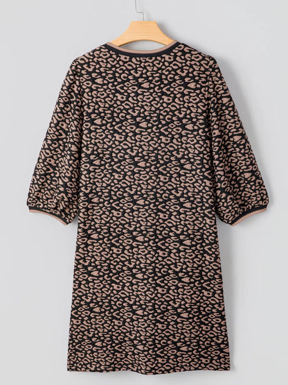 Hazel Blues® |  Leopard Print Bubble Sleeve Shift Mini Dress