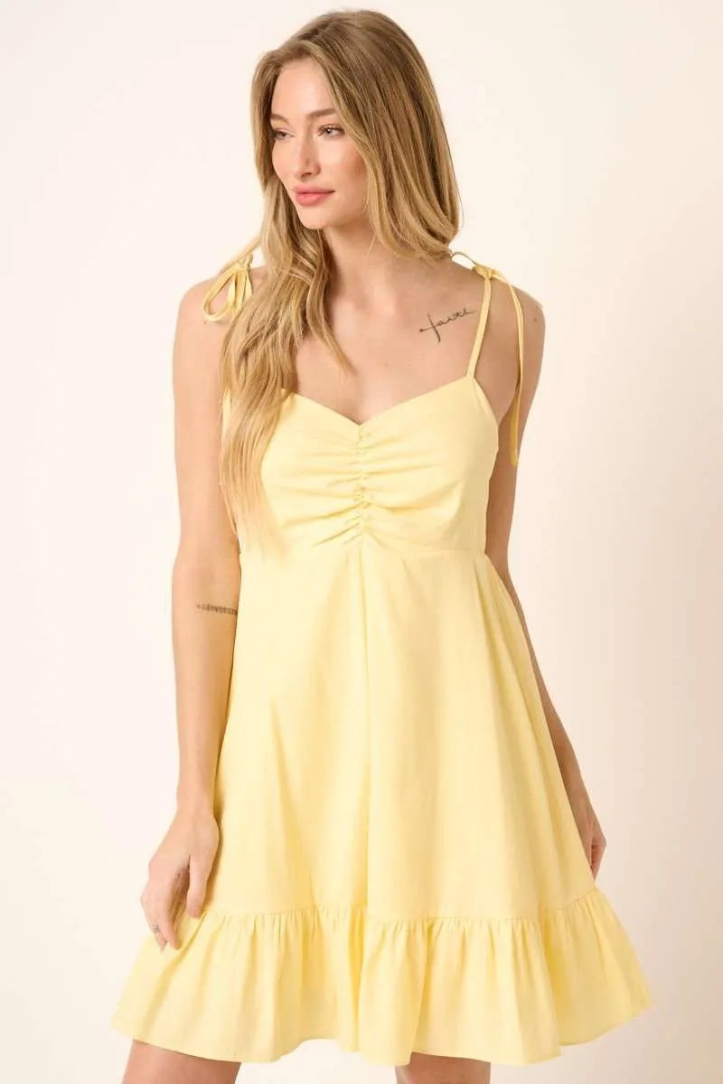 Hazel Blues® |  Mittoshop Ruched Detail Spaghetti Tie Mini Dress