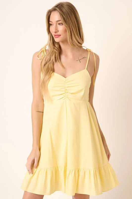 Hazel Blues® |  Mittoshop Ruched Detail Spaghetti Tie Mini Dress