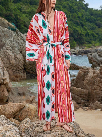 Hazel Blues® | Boho Print Long Sleeve Beach Cover-Up
