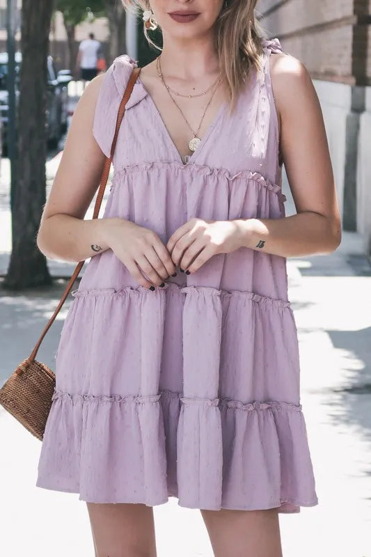 Hazel Blues® |  And The Why Polka Dot Textured Layered Flounce Ruffle Dress