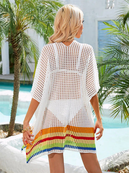 Hazel Blues® | Slit Openwork V-Neck Half Sleeve Cover-Up