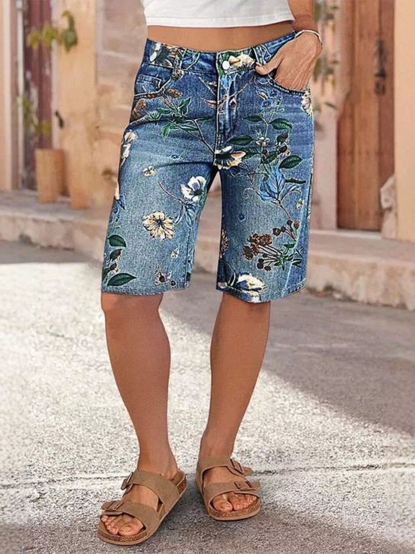 Hazel Blues® |  Floral Print Denim Shorts