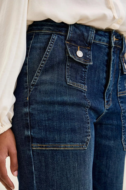 Hazel Blues® |  Judy Blue High Waist Wide Crop Utility Jeans with Patch Pocket