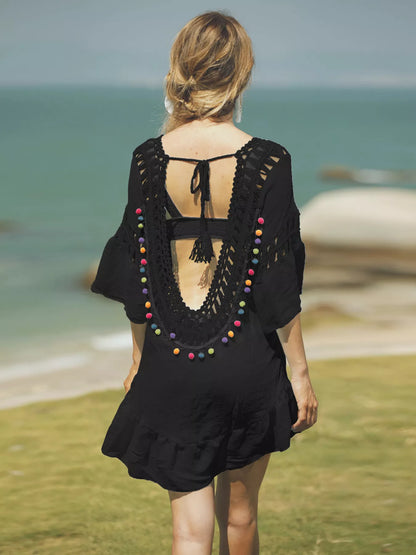 Hazel Blues® | Crochet V-Neck Beach Cover-Up Dress