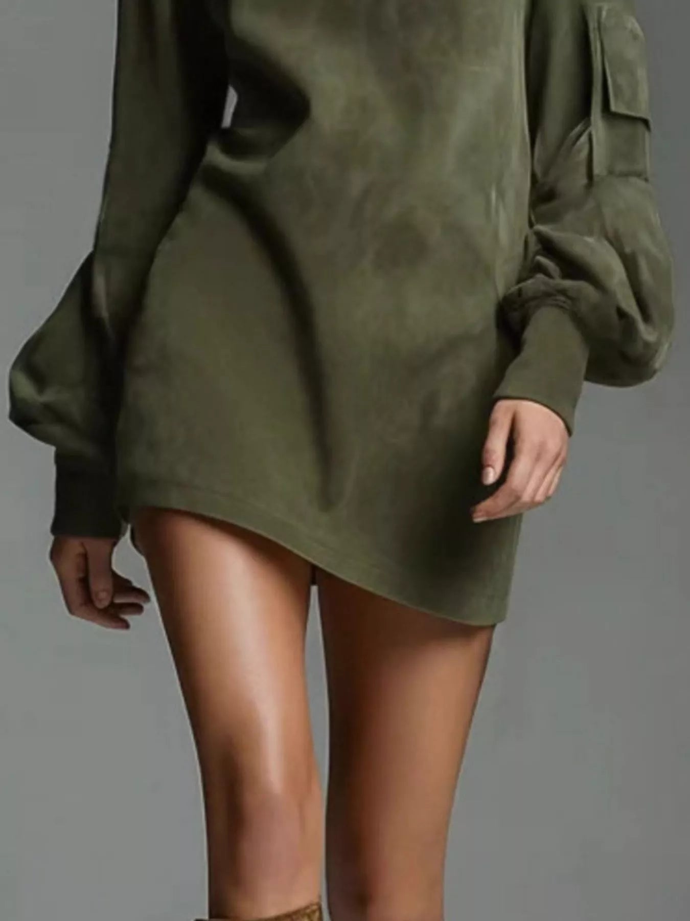 Hazel Blues® | Suede Turtleneck Lantern Sleeve Mini Dress