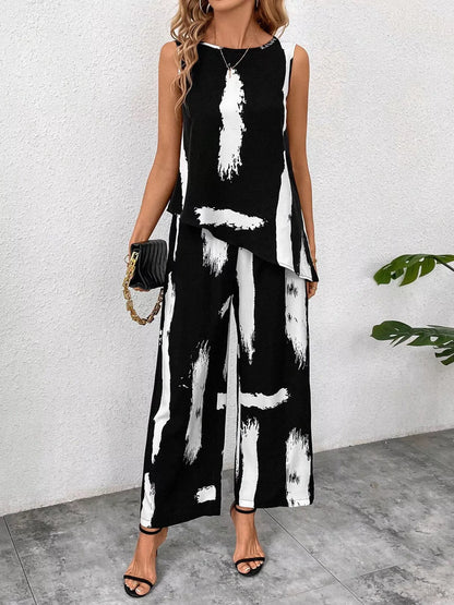 Hazel Blues® |  Abstract Print Sleeveless Top & Wide Leg Pants Set