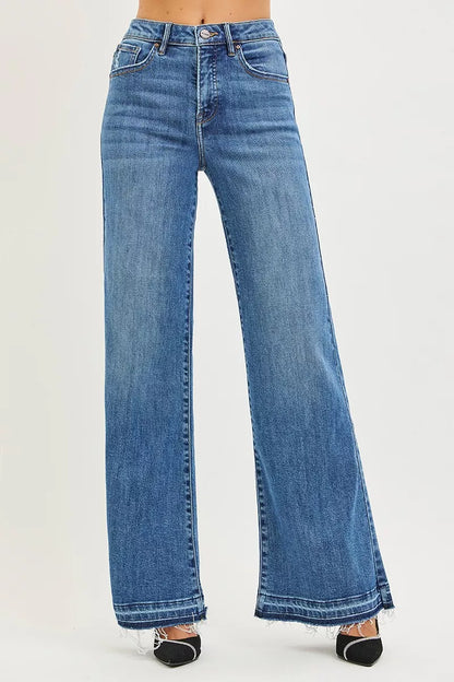 Hazel Blues® |  RISEN High Rise Wide Leg Jeans With Released Hem