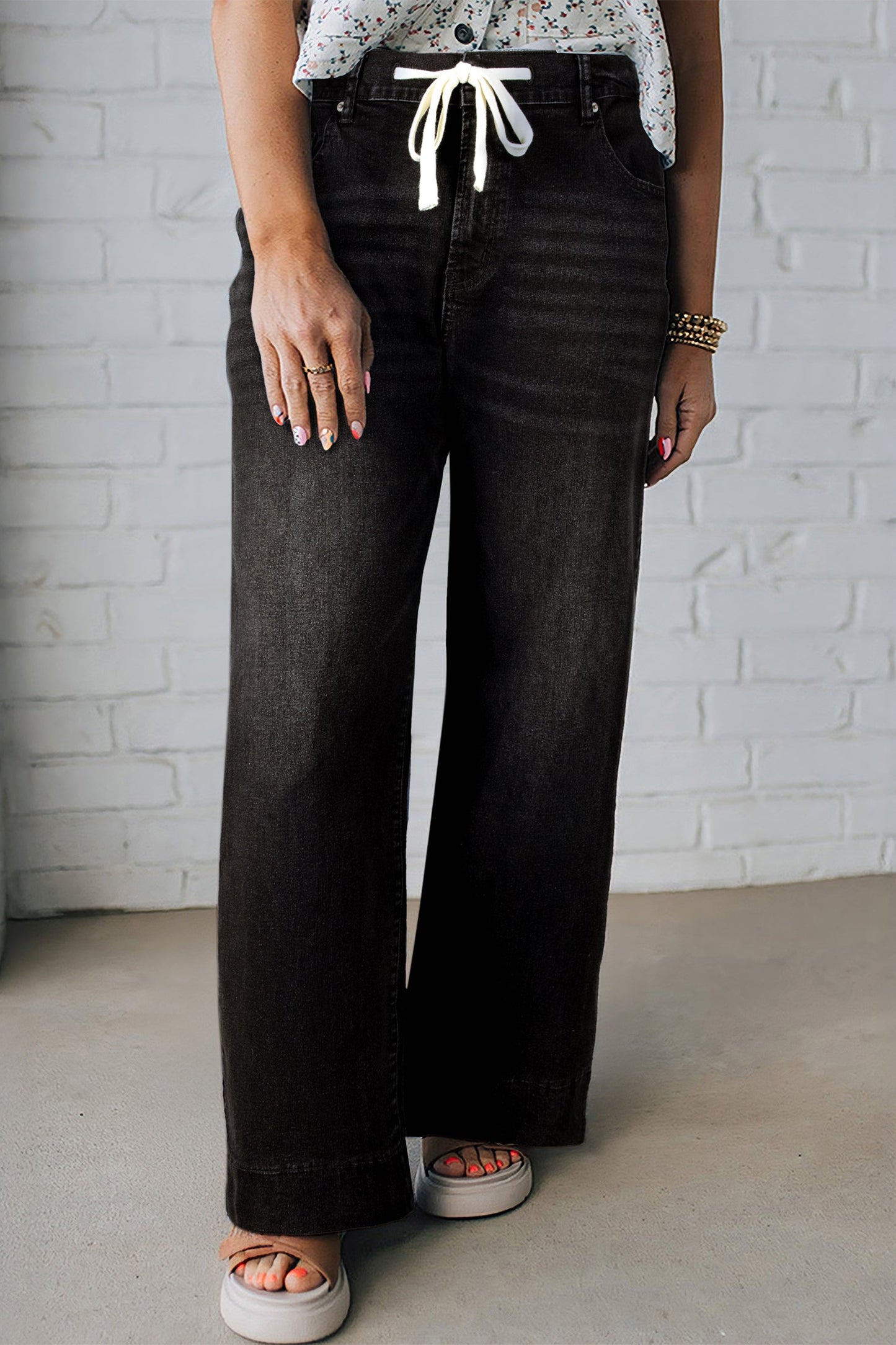 Hazel Blues® | Blue Acid Wash Contrast Lace-up Jeans
