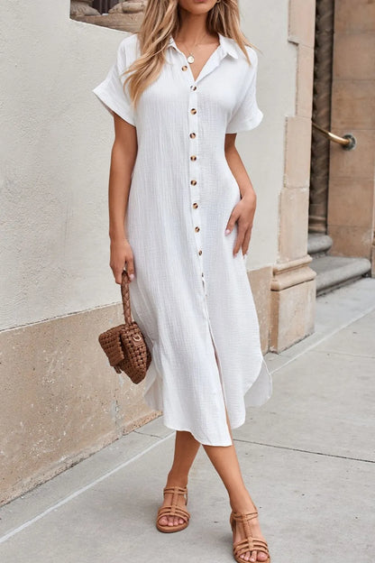 Hazel Blues® |  Button Down Short Sleeve Midi Shirt Dress