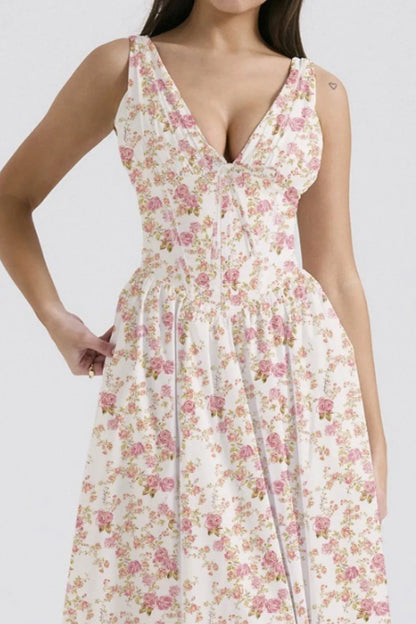 Hazel Blues® |  Floral V-Neck Sleeveless Midi Dress with Pockets