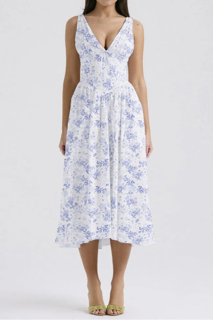 Hazel Blues® |  Floral V-Neck Sleeveless Midi Dress with Pockets