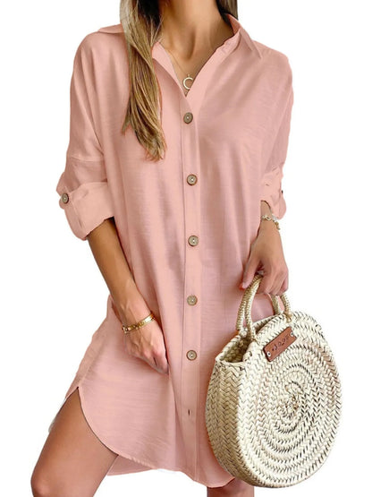 Hazel Blues® |  Button Down Long Sleeve Shirt Dress