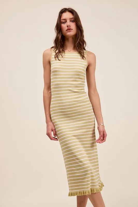 Hazel Blues® |  SO ME Stripe Sleeveless Sweater Knit Maxi Dress With Ruffled Hem