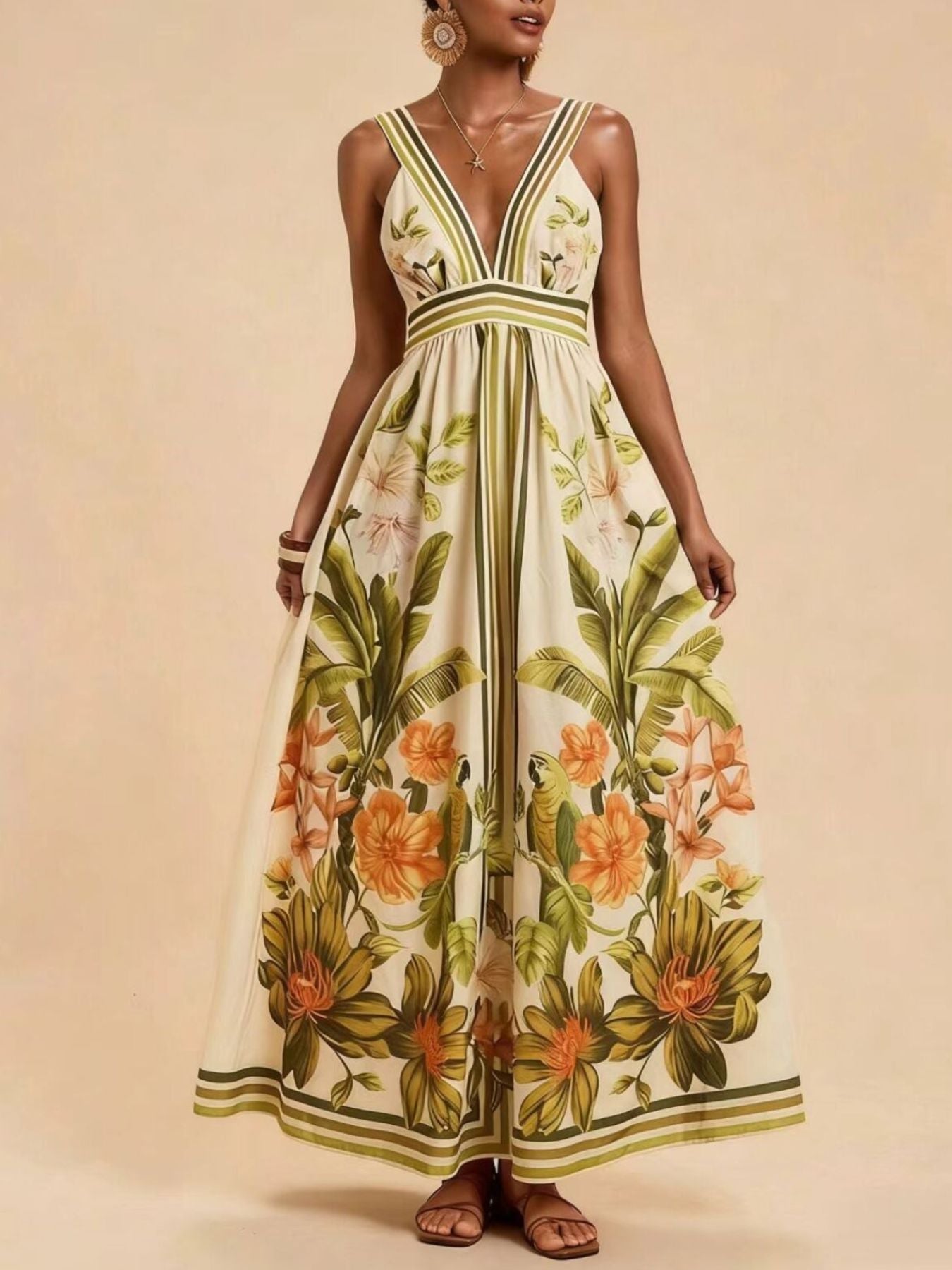 Hazel Blues® |  Tropical Print V-Neck Maxi Dress