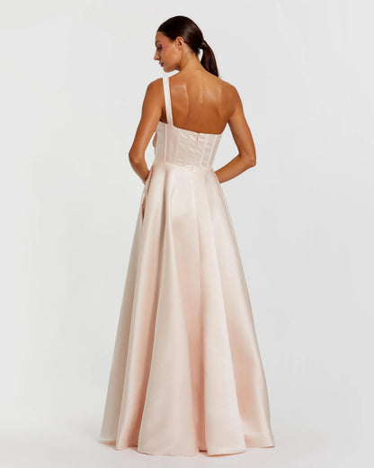 Pink Satin Corset Gown With 3D Flowers
