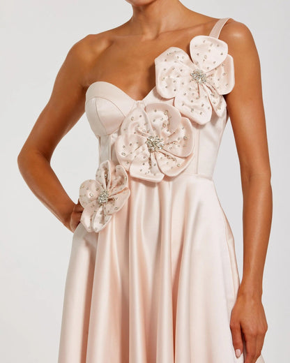 Pink Satin Corset Gown With 3D Flowers