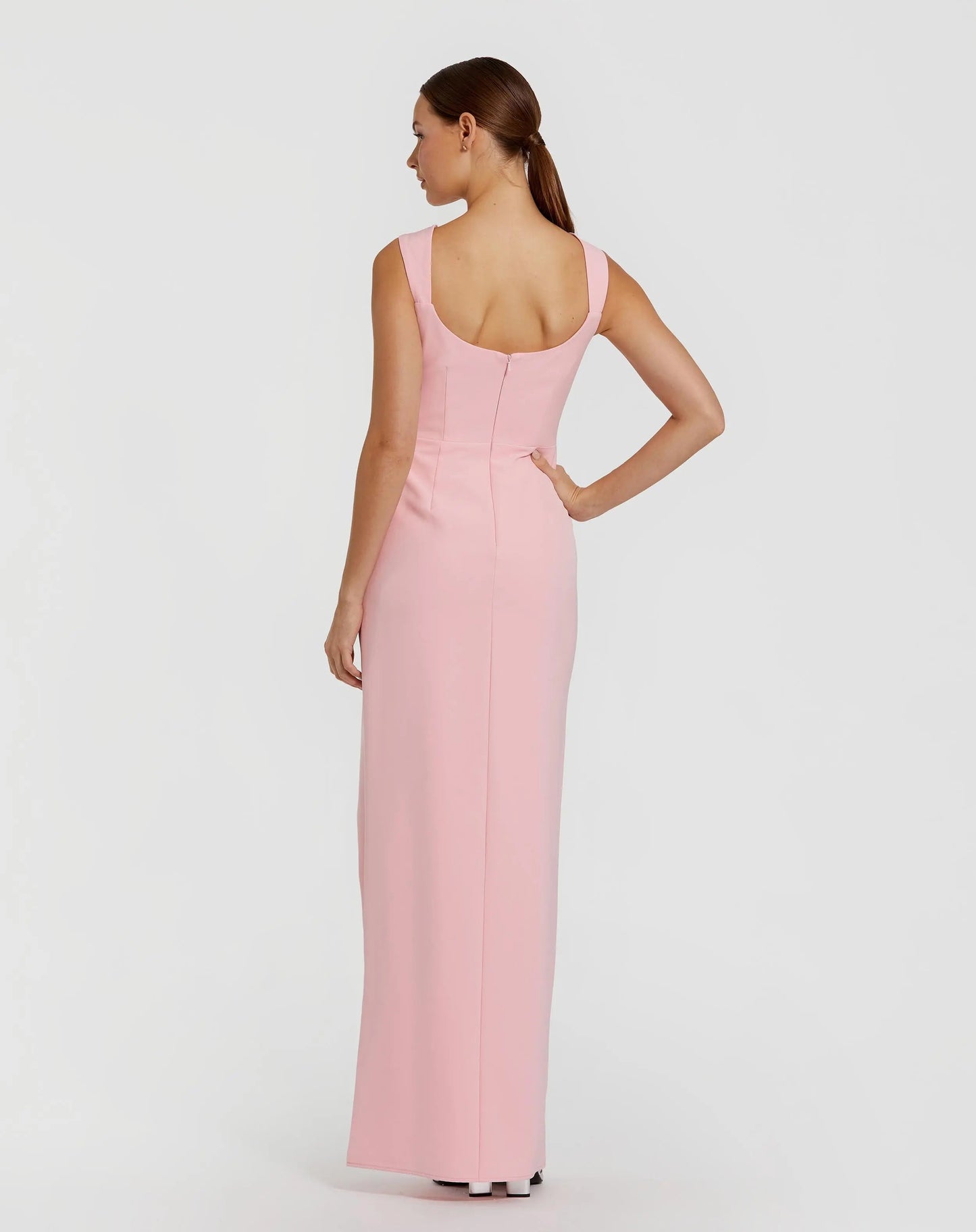 Pink Sleeveless Crepe Gown With Embellished Bows