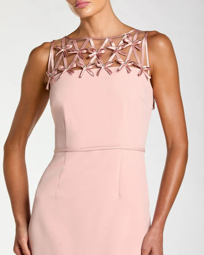 Pink Sleeveless Crepe Gown With Embellished Bows